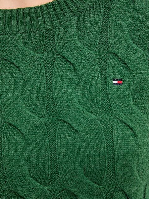 Tommy Hilfiger sweter wełniany damski kolor zielony lekki WW0WW43586