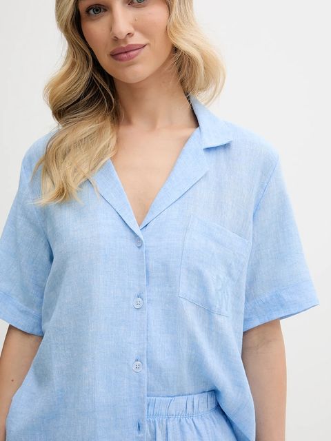 Dkny piżama lniana damska kolor niebieski YI90054