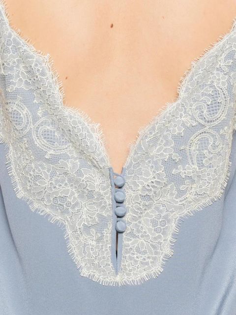 Valentino Garavani lace-trim V-neck top - Blue