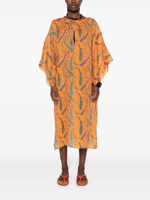 ETRO paisley-pattern tie-neck midi dress - Orange