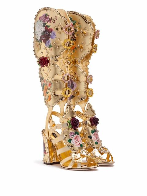 Dolce & Gabbana floral-print gladiator sandals - Gold - zdjęcie produktu nr 2