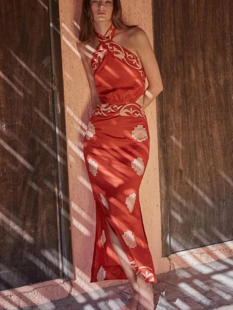 Johanna Ortiz Tide halterneck cutout strength dress - Orange