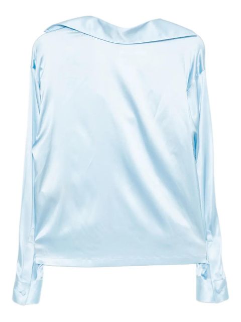 TOM FORD logo-embroidered satin polo top - Blue