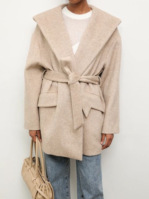 Answear.LAB płaszcz wełniany kolor beżowy - zdjęcie produktu nr 1