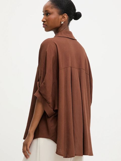 Answear.LAB koszula z lnem damska kolor brązowy relaxed z kołnierzykiem klasycznym