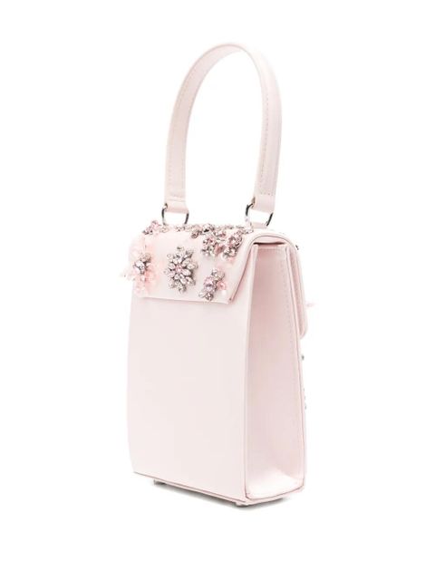 Self-Portrait floral-crystal satin mini tote bag - Pink
