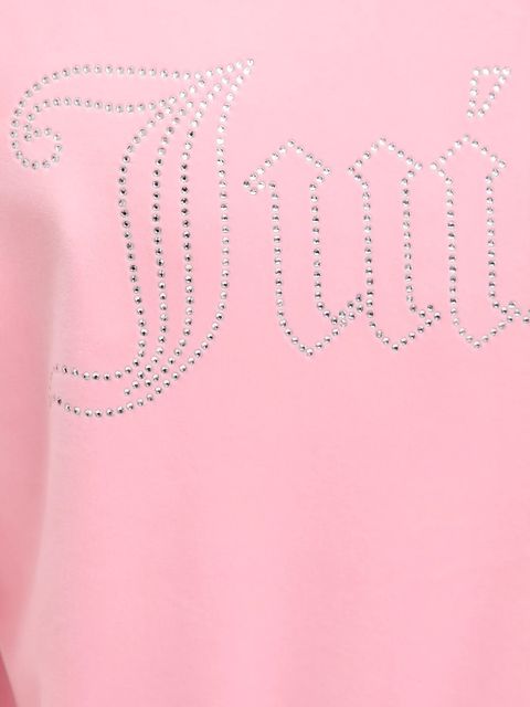 Juicy Couture bluza welurowa kolor różowy z kapturem z aplikacją JCWAS225306