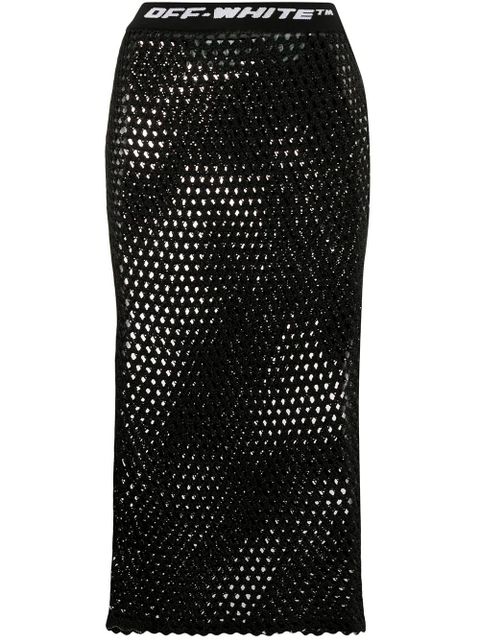 Off-White logo waistband fishnet skirt - Black - zdjęcie produktu nr 1