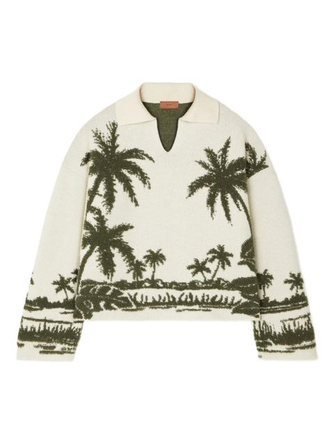 Alanui palm tree-print polo-neck sweater - Neutrals - zdjęcie produktu nr 1