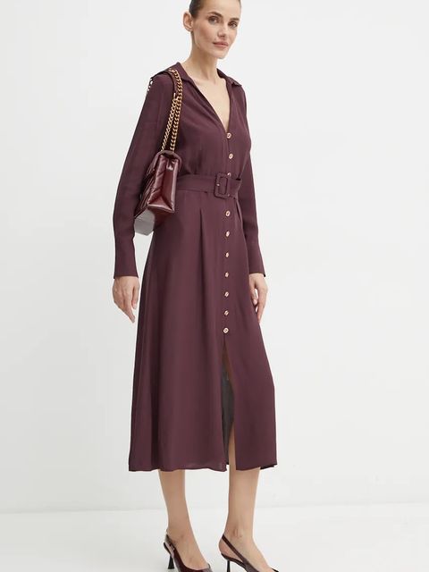 Twinset sukienka kolor bordowy midi rozkloszowana 242TT2320