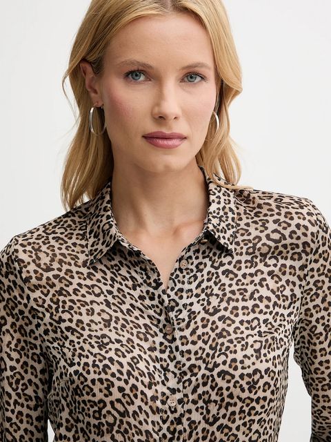 Guess koszula CLOUIS damska kolor beżowy regular z kołnierzykiem klasycznym W5YH0X WDW82