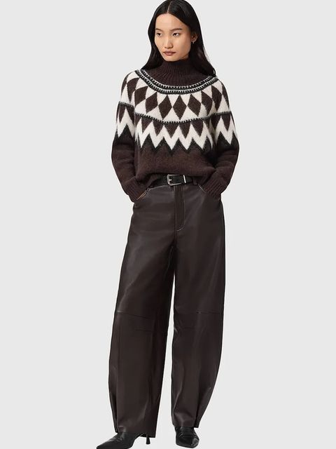 AllSaints sweter z dodatkiem wełny TARA damski kolor brązowy ciepły z golfem W086KB