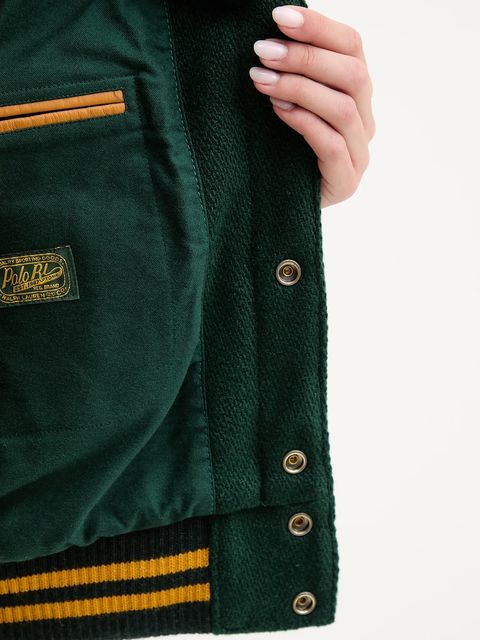 Polo Ralph Lauren kurtka z dodatkiem wełny kolor zielony przejściowa 211971014