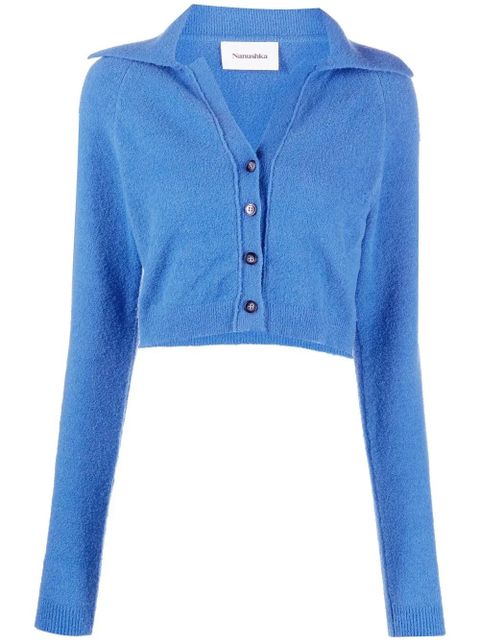 Nanushka spread-collar cropped cardigan - Blue - zdjęcie produktu nr 1