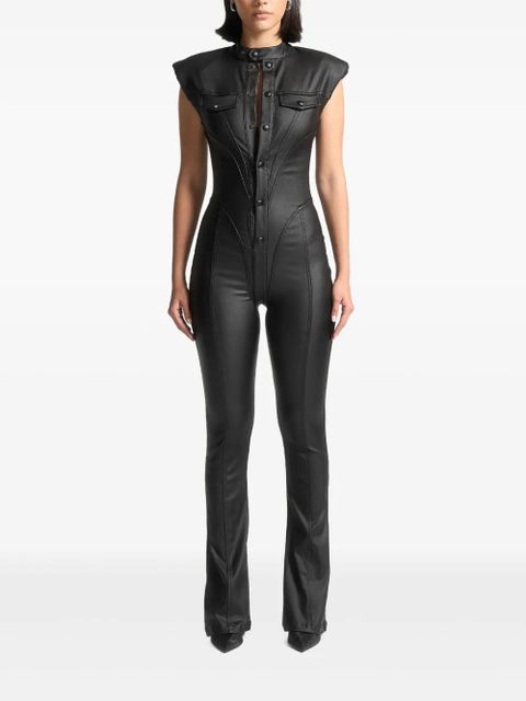 Manière De Voir Annette wax-coated denim jumpsuit - Black