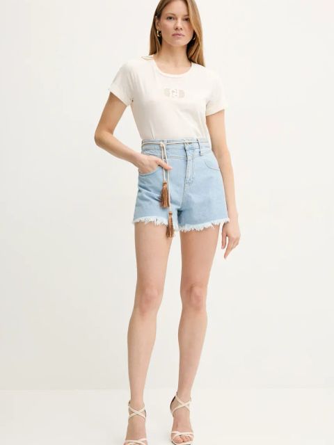 Liu Jo szorty jeansowe damskie kolor niebieski gładkie high waist UA5152 D0244