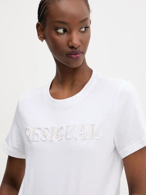 Desigual t-shirt bawełniany BRANDY damski kolor biały 25SWTK17 - zdjęcie produktu nr 2