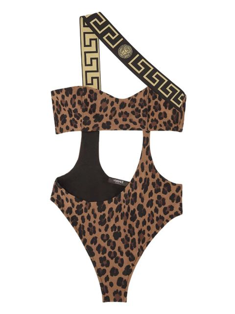 Versace Greca-trim leopard print swimsuit - Brown - zdjęcie produktu nr 1