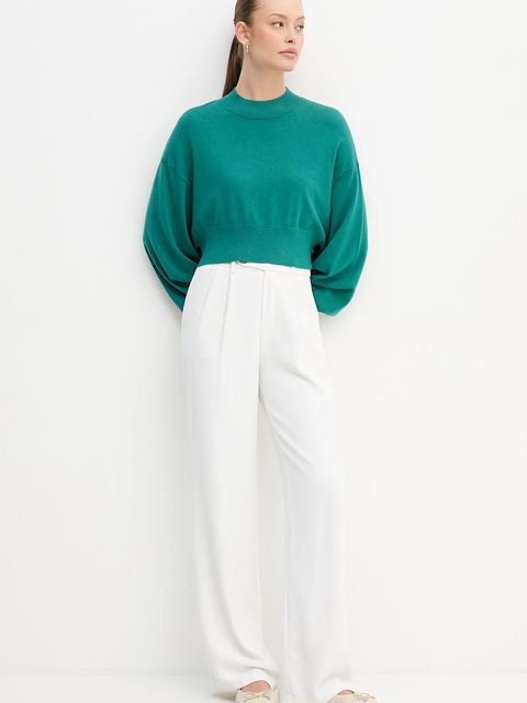 United Colors of Benetton sweter z dodatkiem wełny damski kolor zielony lekki z półgolfem 1Y6SD2041 - zdjęcie produktu nr 2