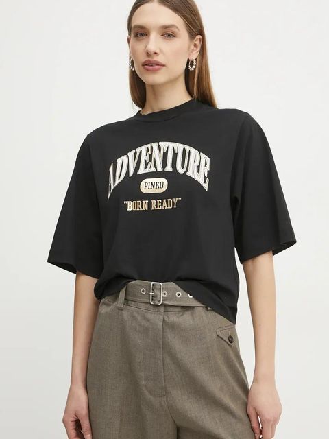 Pinko t-shirt bawełniany damski kolor czarny 104604 A2CS - zdjęcie produktu nr 1