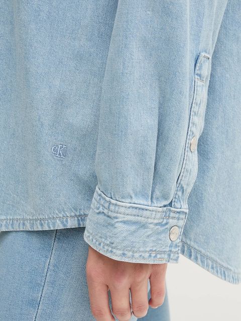 Calvin Klein Jeans koszula jeansowa damska kolor niebieski relaxed z kołnierzykiem klasycznym LV047C709G