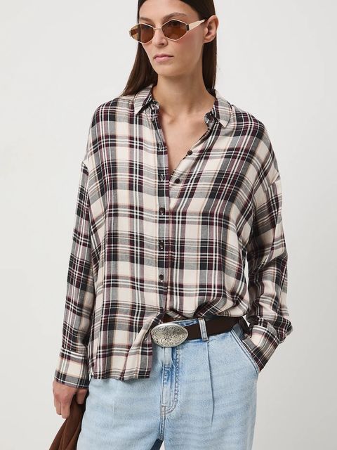 Medicine koszula damska kolor beżowy relaxed z kołnierzykiem klasycznym