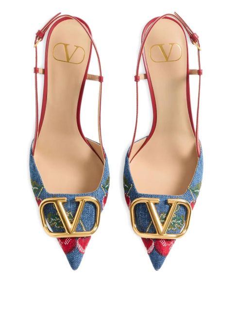 Valentino Garavani 80mm Cherryfic-embroidery slingback-detailed heeled pumps - Blue