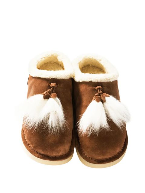 Miu Miu logo-lettering suede slip-ons - Brown