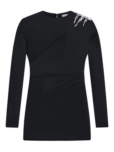 AREA crystal draped long-sleeve mini dress - Black - zdjęcie produktu nr 1