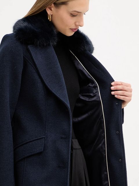 Guess płaszcz z domieszką wełny NEW PATRICE kolor granatowy W5BL25 W2672