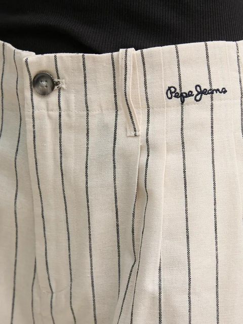 Pepe Jeans szorty lniane HENAR damskie kolor beżowy wzorzyste high waist PL801163