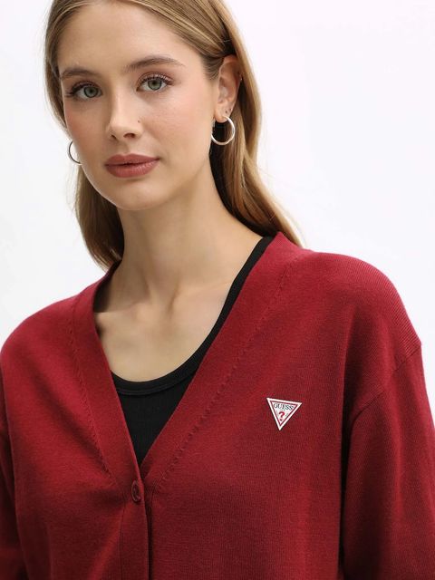 Guess Jeans kardigan z domieszką wełny kolor bordowy lekki W4BR16 Z3HO2 - zdjęcie produktu nr 2