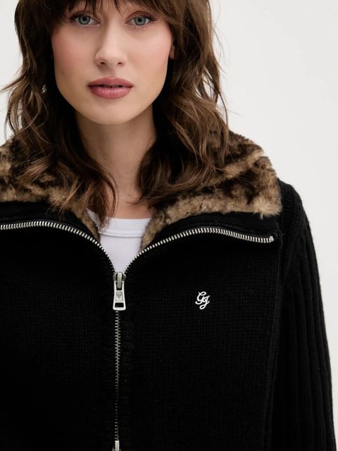 Guess Jeans kardigan z dodatkiem wełny damski kolor czarny W5BR11 Z0561