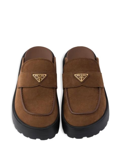 Prada nubuck flatform mules - Brown
