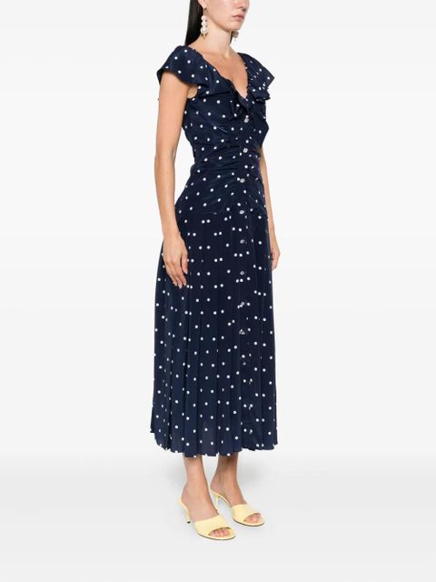 Alessandra Rich polka dot-print ruffled dress - Blue