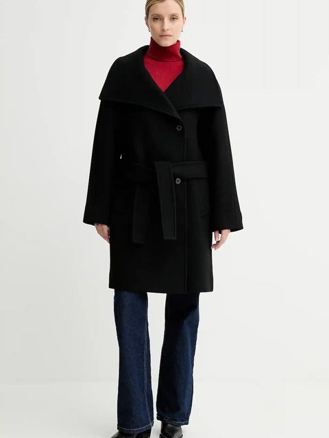 Calvin Klein płaszcz z wełną kolor czarny LV044D557G