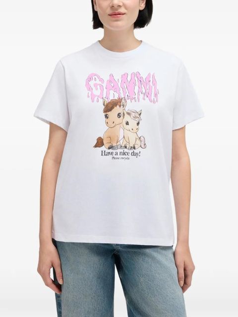 GANNI horse-print T-shirt - White