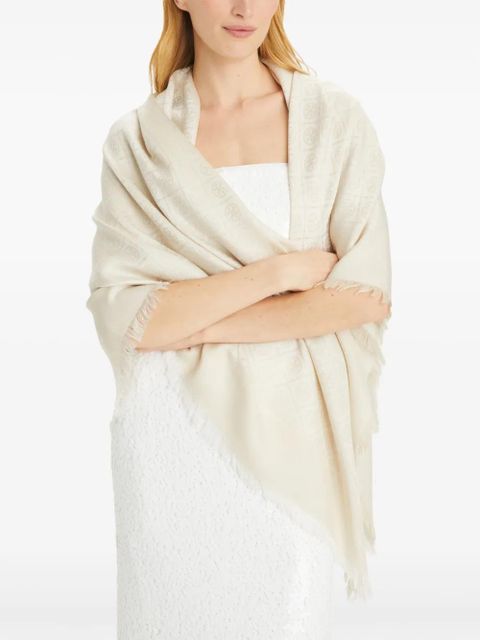 Tory Burch medallion-embroidery fringed scarf - Neutrals