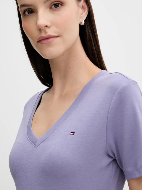 Tommy Hilfiger t-shirt bawełniany damski kolor fioletowy WW0WW40584 - zdjęcie produktu nr 2