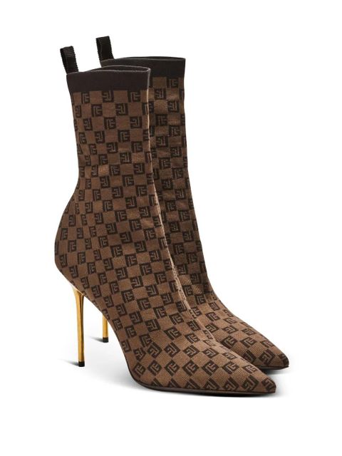Balmain Skye 95mm monogram-jacquard boots - Brown