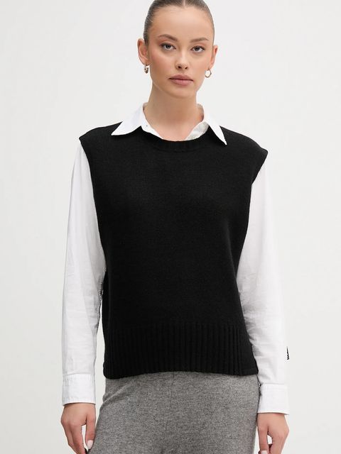 United Colors of Benetton kamizelka z dodatkiem wełny kolor czarny lekki 126WD10BA - zdjęcie produktu nr 1