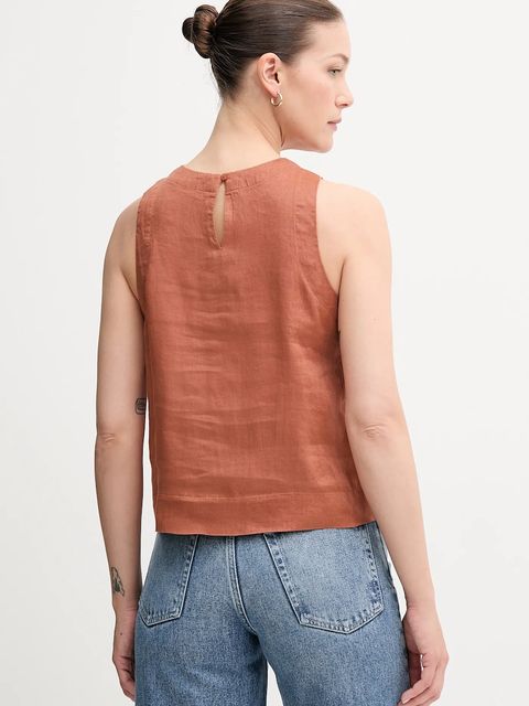 United Colors of Benetton bluzka lniana damska kolor brązowy gładka 5BMLDQ0BU - zdjęcie produktu nr 2