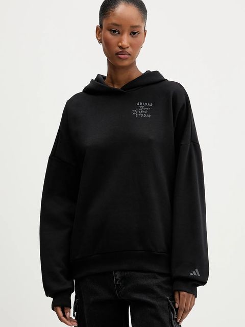 adidas bluza damska kolor czarny z kapturem z nadrukiem KT0878 - zdjęcie produktu nr 1