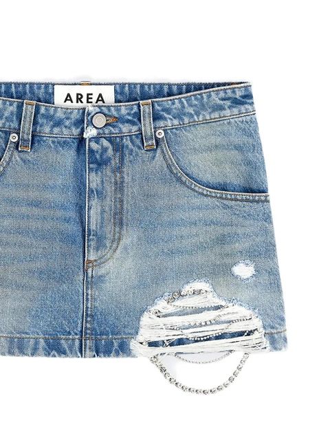 AREA crystal-embellished frayed denim mini skirt - Blue - zdjęcie produktu nr 2