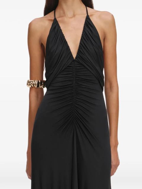 Self-Portrait halter ruched maxi dress - Black