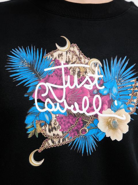 Just Cavalli bluza bawełniana damska kolor czarny z nadrukiem 79PAIE24 CF102