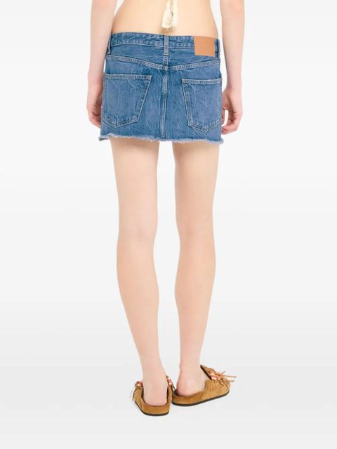 Alanui fringed-detail mini denim skirt - Blue