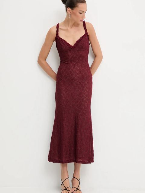 Bardot sukienka kolor bordowy maxi rozkloszowana 59964DB - zdjęcie produktu nr 2
