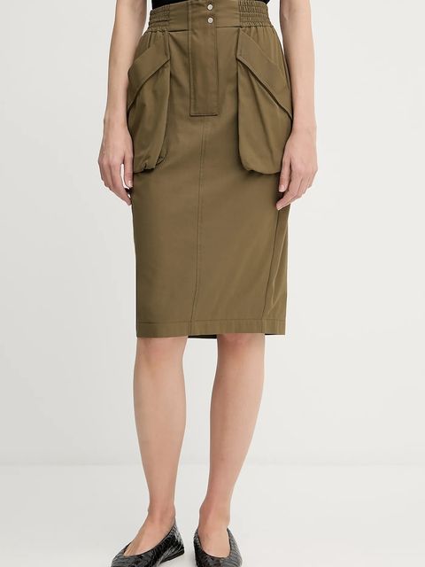 Pinko spódnica bawełniana kolor zielony midi prosta 104703 A2ER