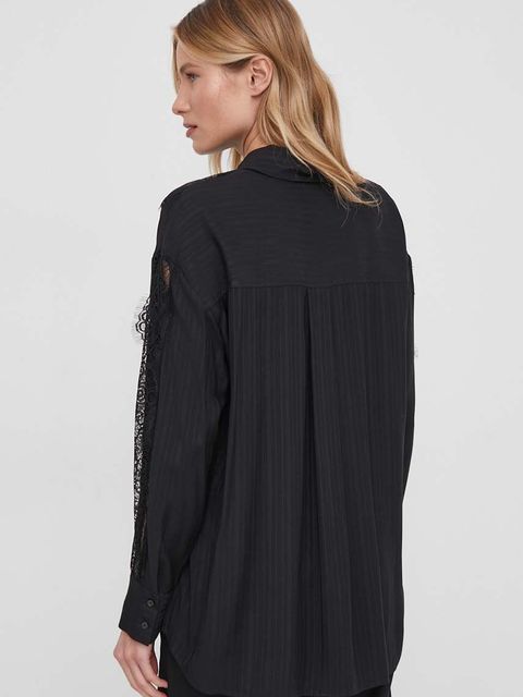 Sisley koszula damska kolor czarny regular z kołnierzykiem klasycznym